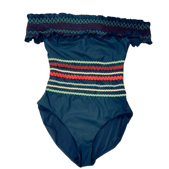 RED CARTER Women's Blue Smocked One Piece Swimsuit Size 6 - Picture 4 of 10